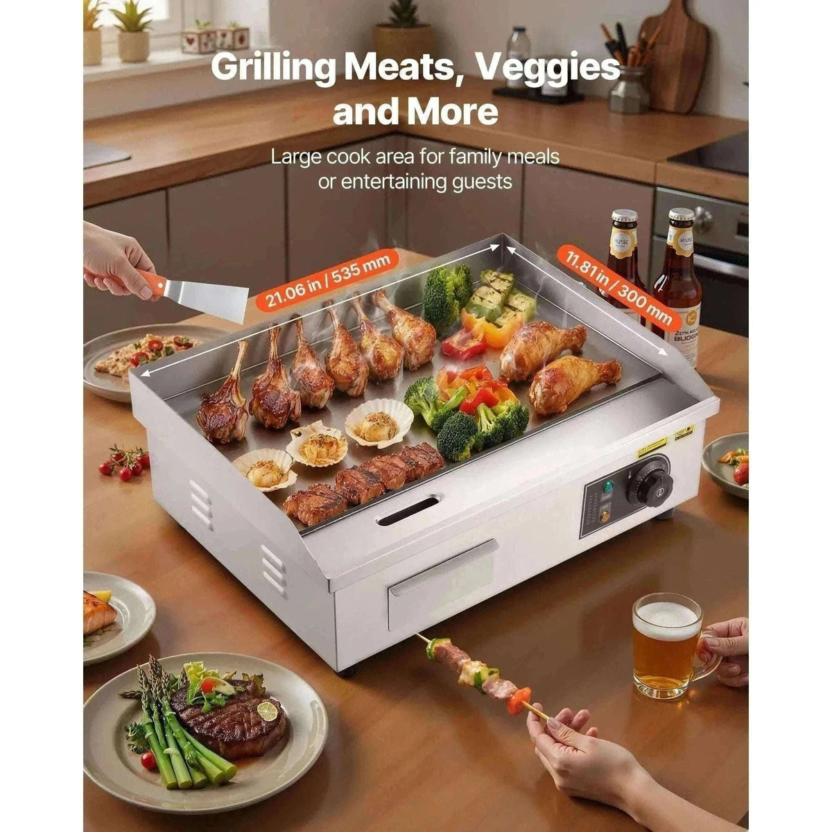 Commercial Electric Griddle 3200W Flat Top Grill with Temp Control-28.5inch Half flat / United States
