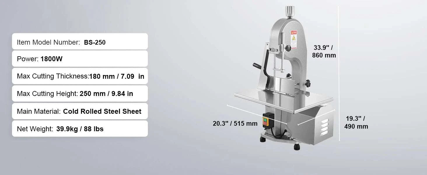 Commercial Electric Meat Bandsaw 650W Stainless Steel Bone Saw-650W / United States