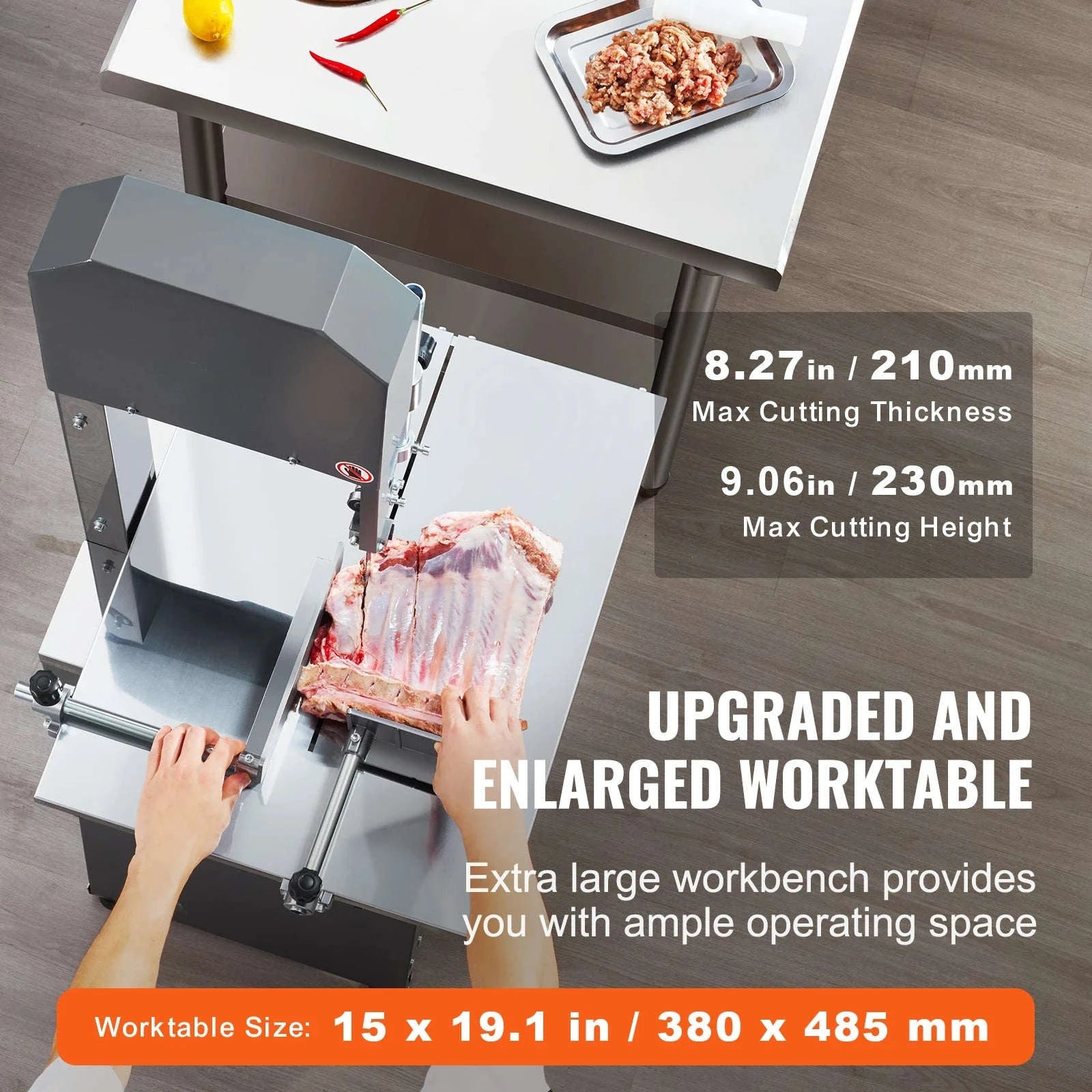 Commercial Electric Meat Bandsaw for Frozen Meat and Bones-Stand 1500 W / United States