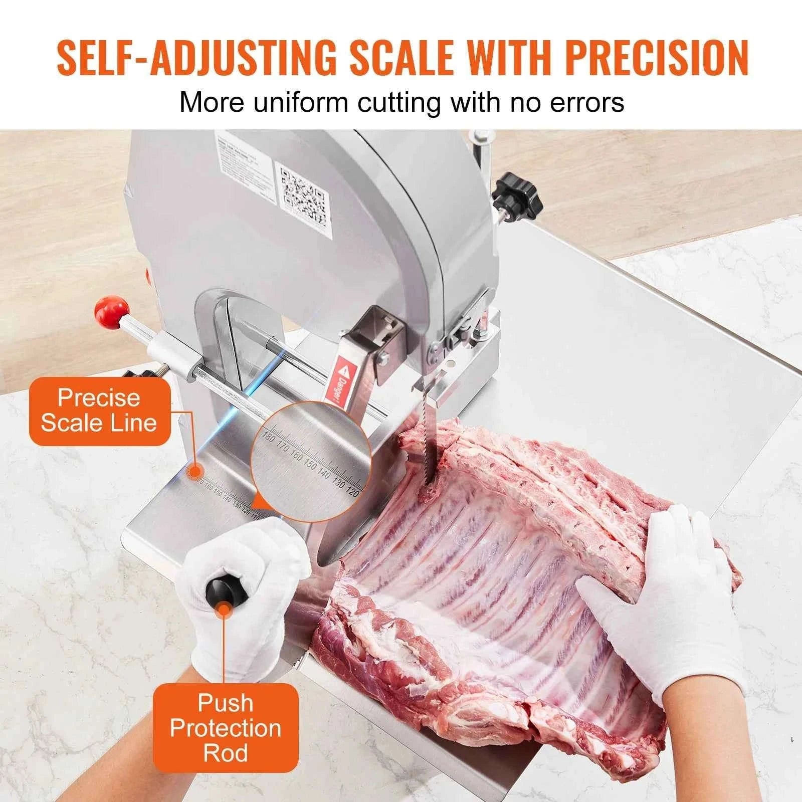 Commercial Electric Meat Bandsaw Stainless Steel Countertop Bone Sawing Machine with 6 Blades-1500W / United States