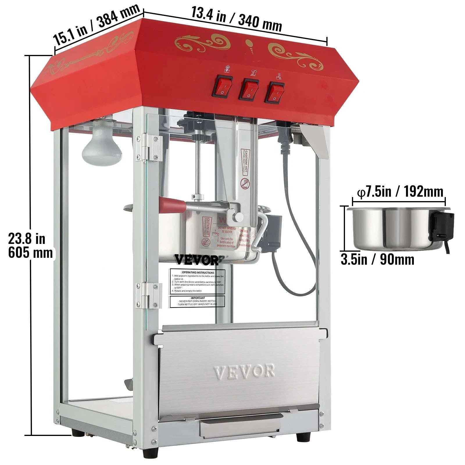 Commercial Electric Popcorn Machine 8/12 Oz High Output Popper-8 Oz Countertop / United States