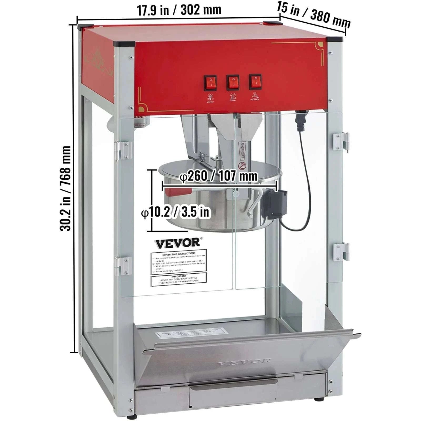 Commercial Electric Popcorn Machine 8/12 Oz High Output Popper-8 Oz Countertop / United States