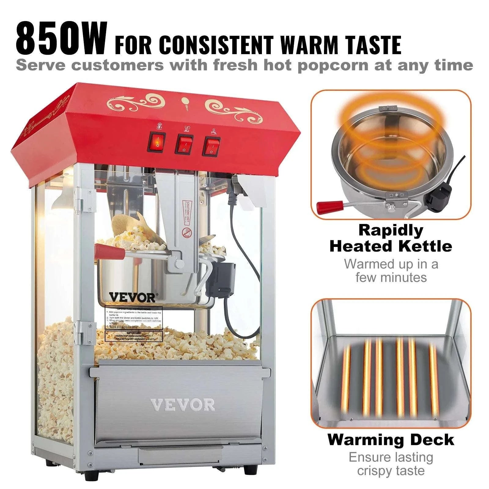 Commercial Electric Popcorn Machine 8/12 Oz High Output Popper-8 Oz Countertop / United States