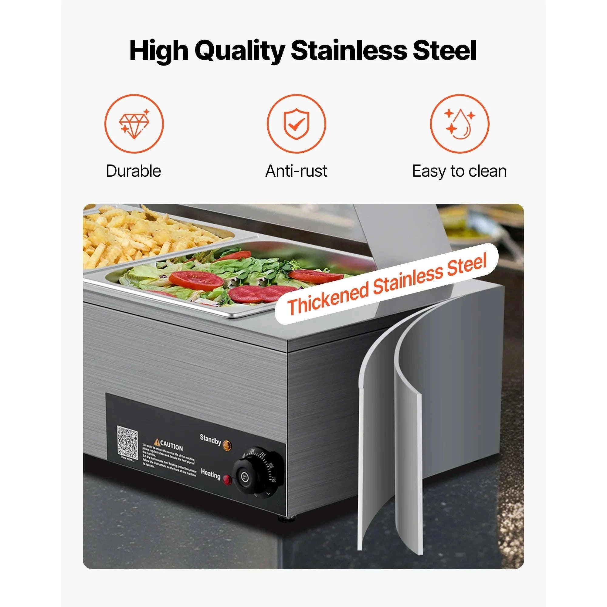 Commercial Electric Stainless Steel Steam Food Warmer with Glass Cover 3-Pan Countertop Buffet Bain Marie-8 pans / Germany