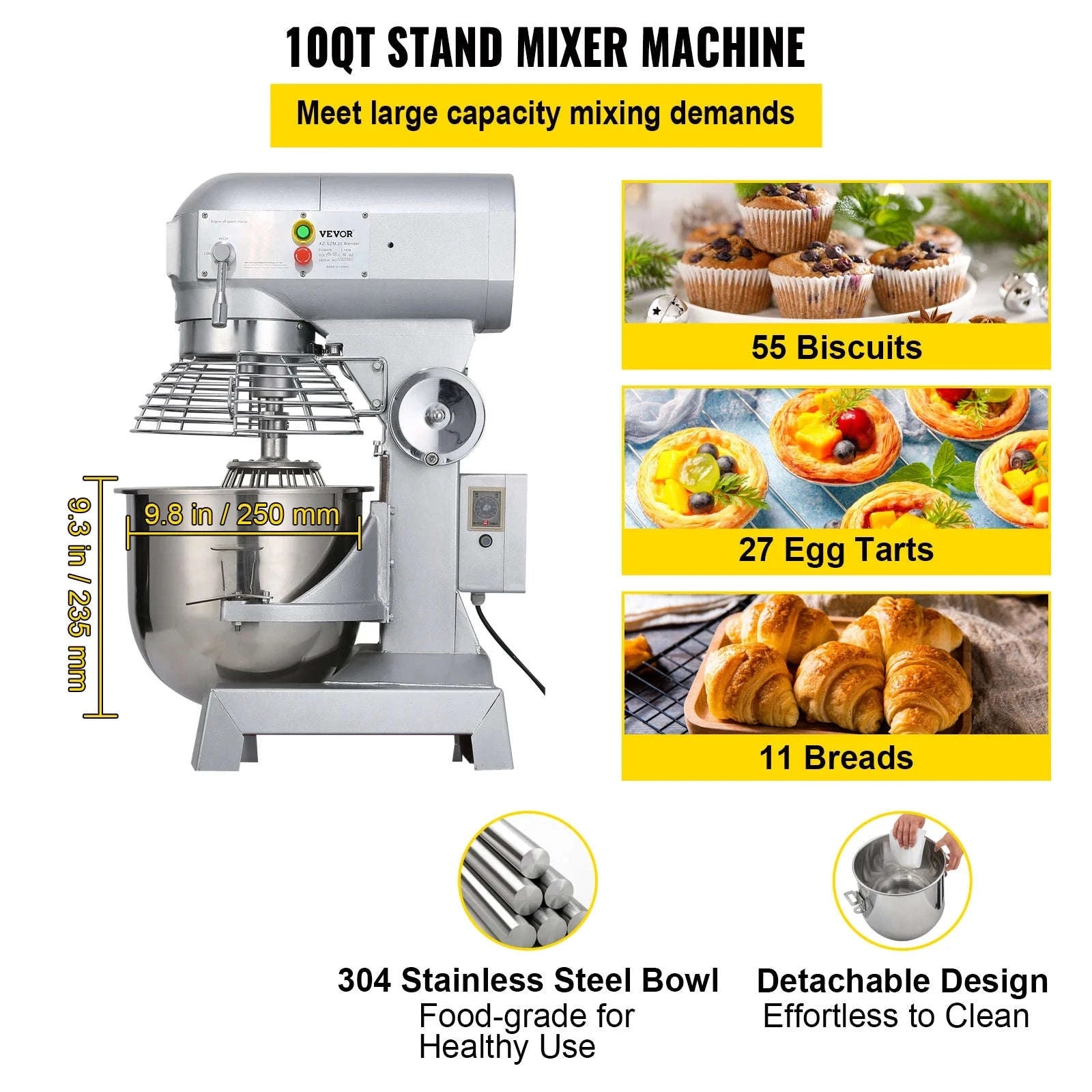 Commercial Food Mixer 10Qt 3-Speed Stainless Steel-10L / United States