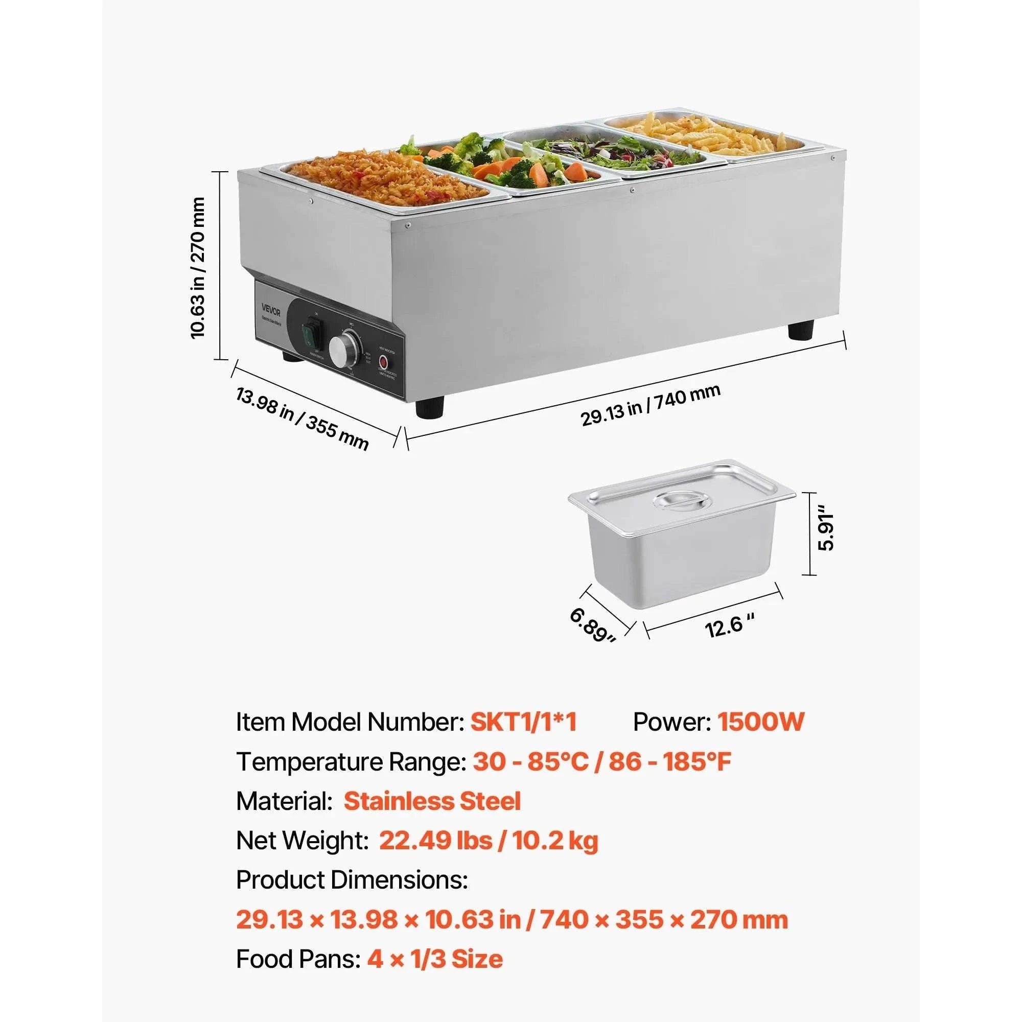 Commercial Food Warmer 1500W Bain Marie with 4 Pans-United States / Stainless steel