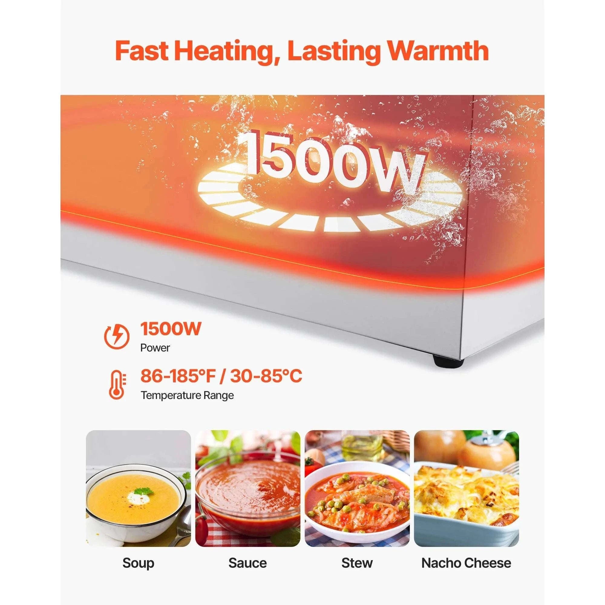 Commercial Food Warmer 1500W Bain Marie with 4 Pans-United States / Stainless steel