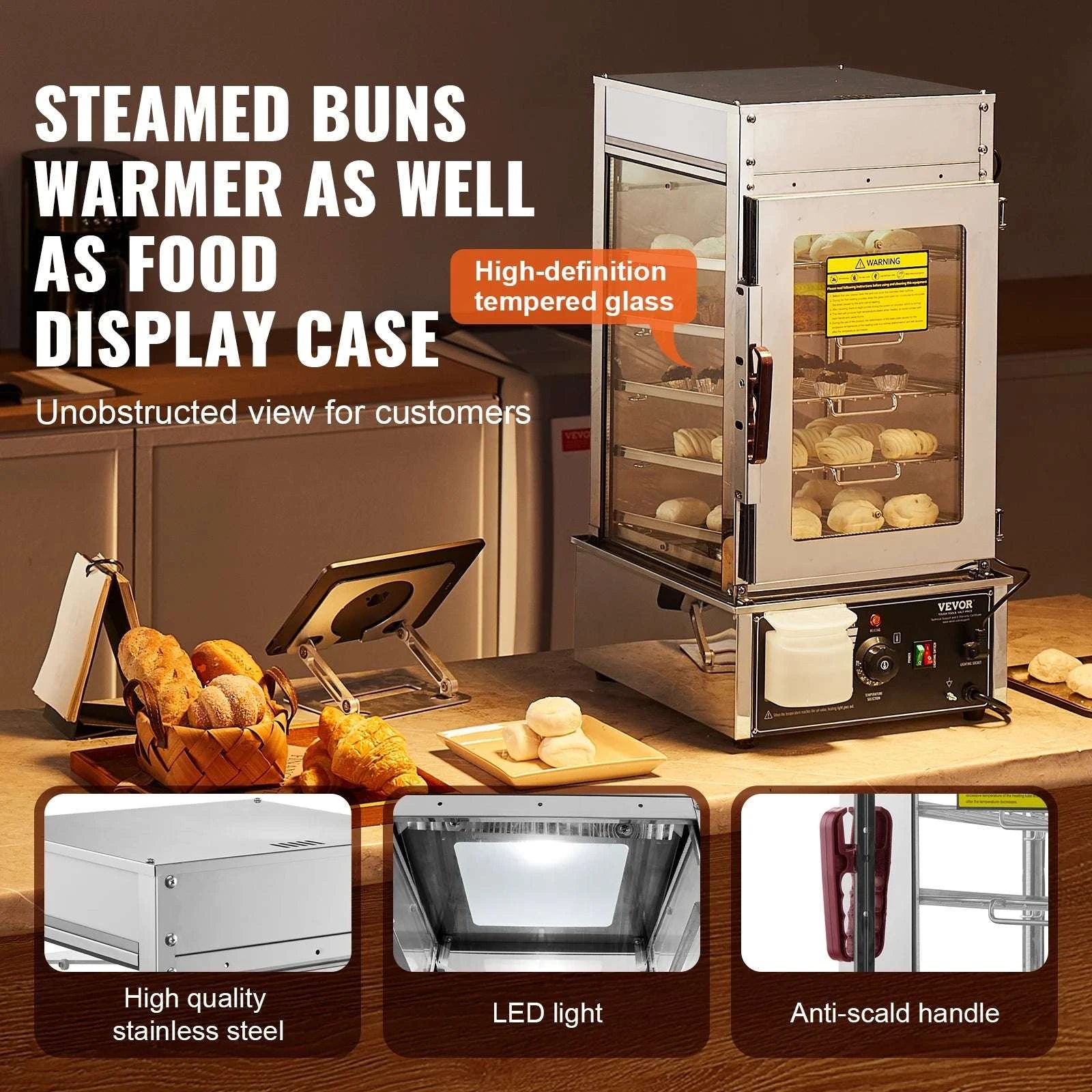 Commercial Food Warmer Display 37L Bun Steamer with Temp Control-5 Tier / CZECH REPUBLIC