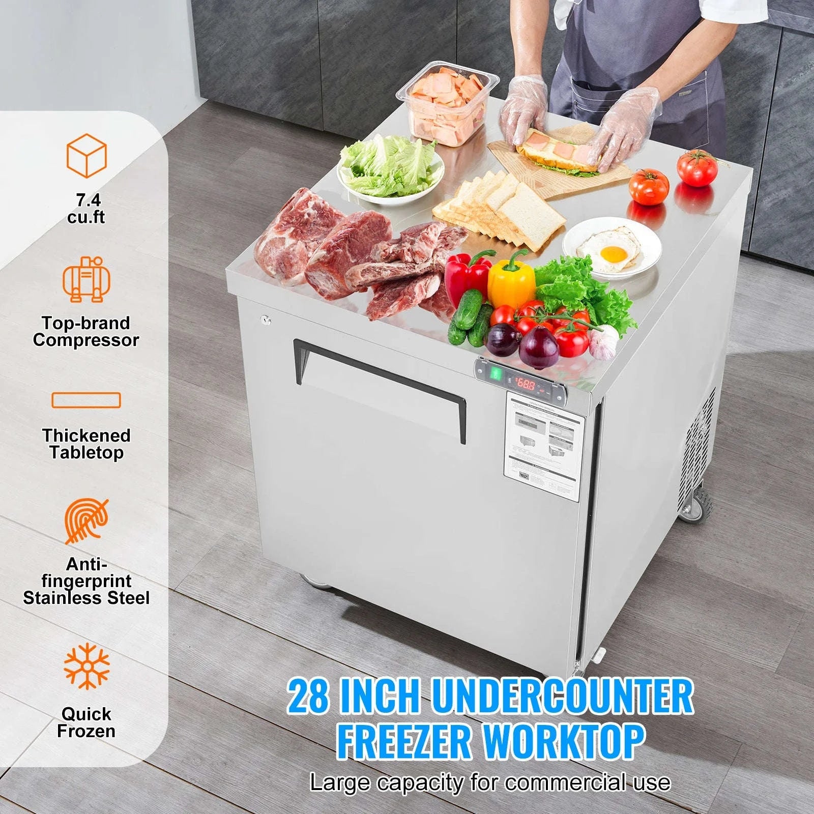 Commercial Frozen Prep Table 7.4 Cu. Ft Stainless Steel-7.4 Cu.Ft 28 inch / United States