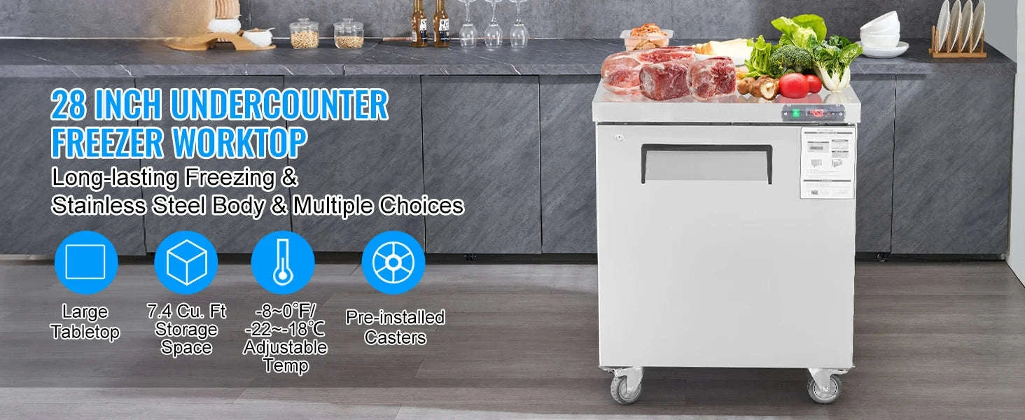 Commercial Frozen Prep Table 7.4 Cu. Ft Stainless Steel-7.4 Cu.Ft 28 inch / United States