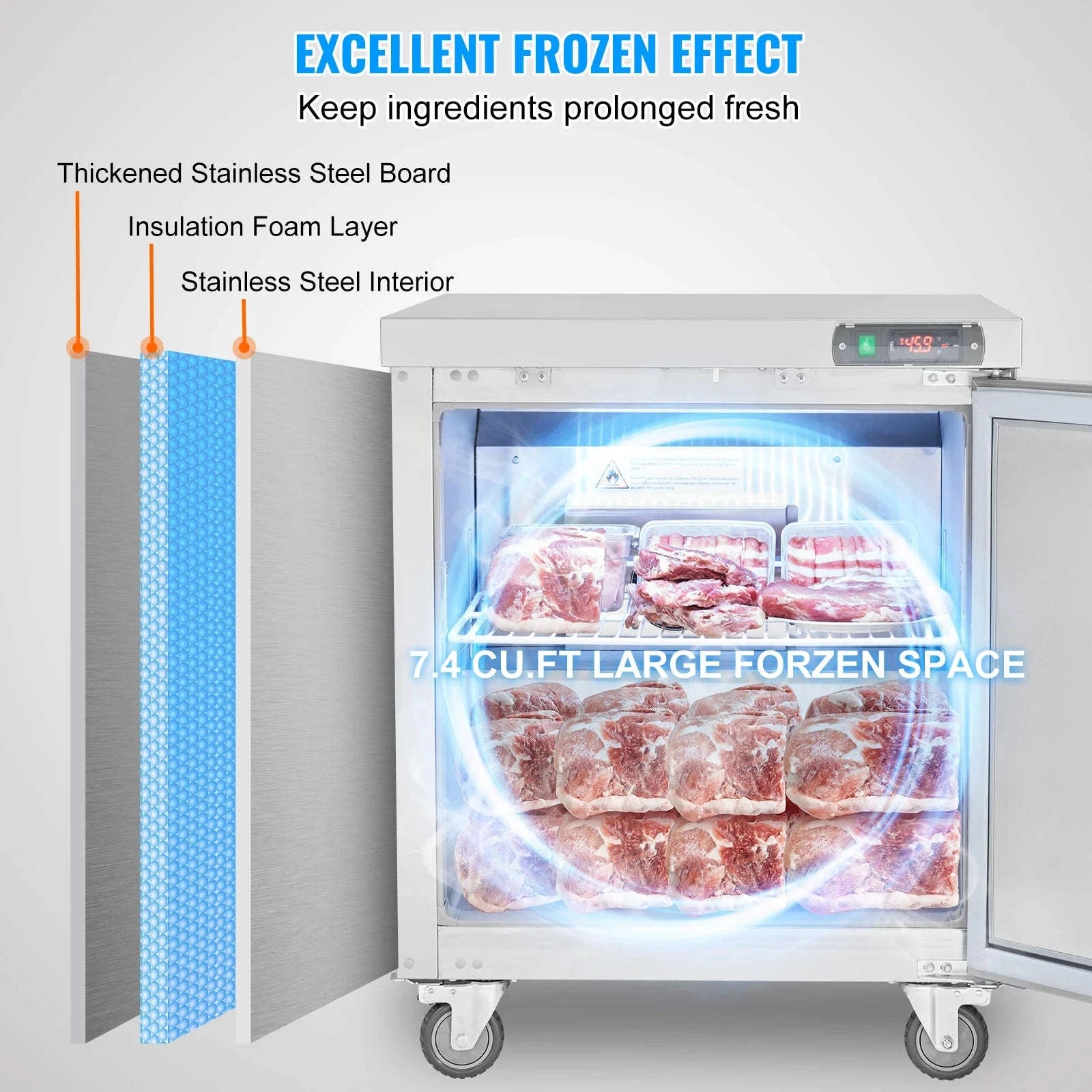 Commercial Frozen Prep Table 7.4 Cu. Ft Stainless Steel-7.4 Cu.Ft 28 inch / United States