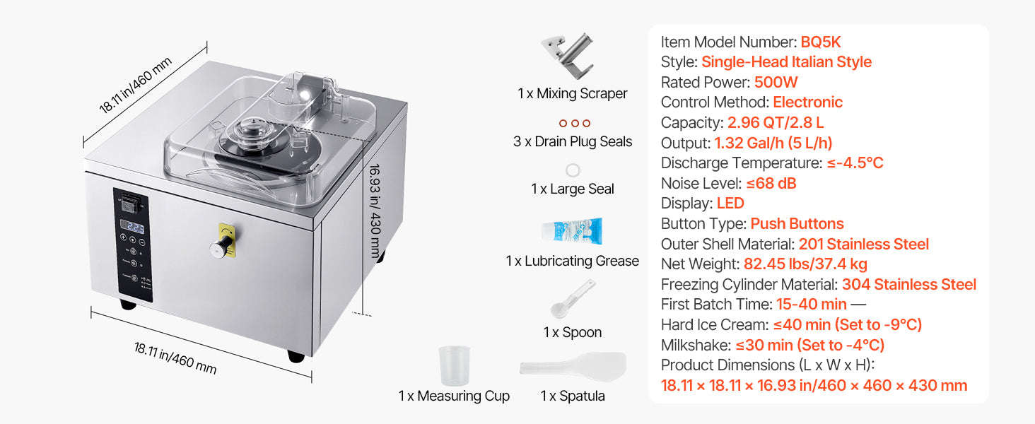 Commercial Hard Ice Cream Machine 500W 1.32 Gal/Hour 2.8L Cylinder-2.8L / United States