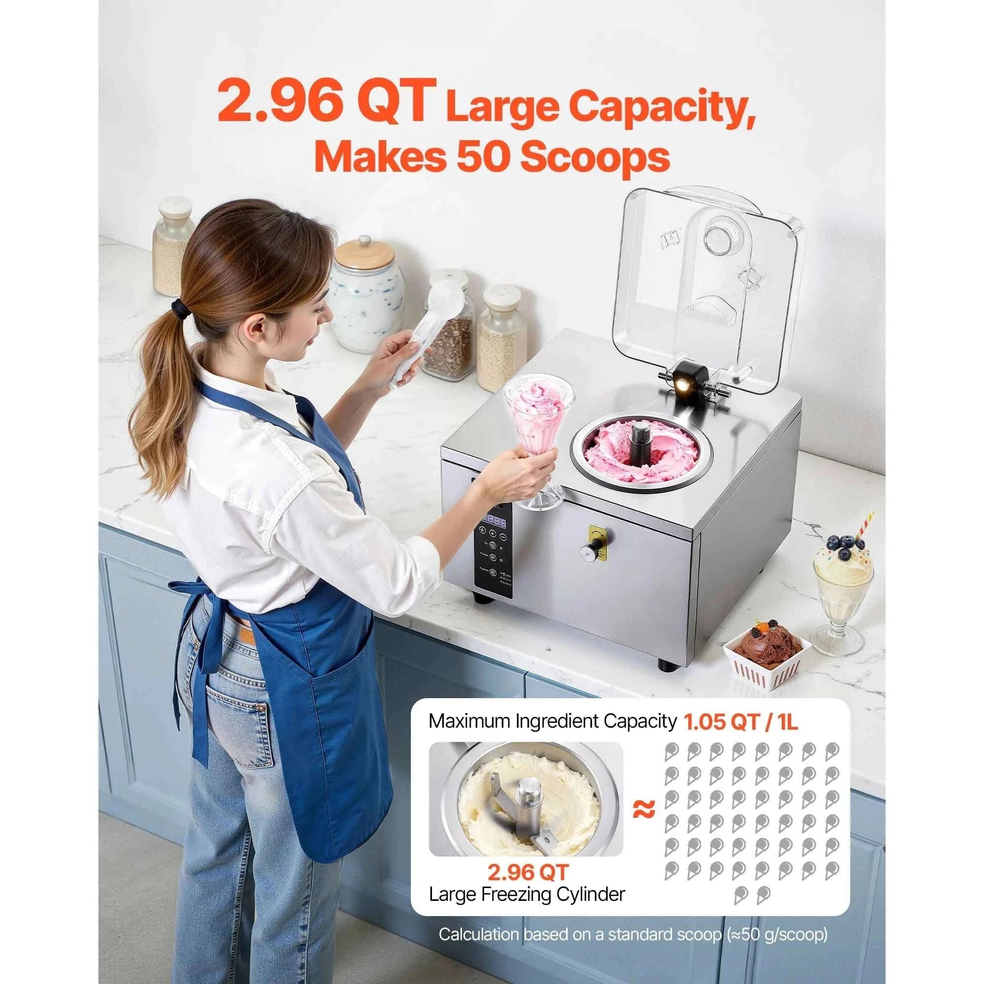 Commercial Hard Ice Cream Machine 500W 1.32 Gal/Hour 2.8L Cylinder-2.8L / United States
