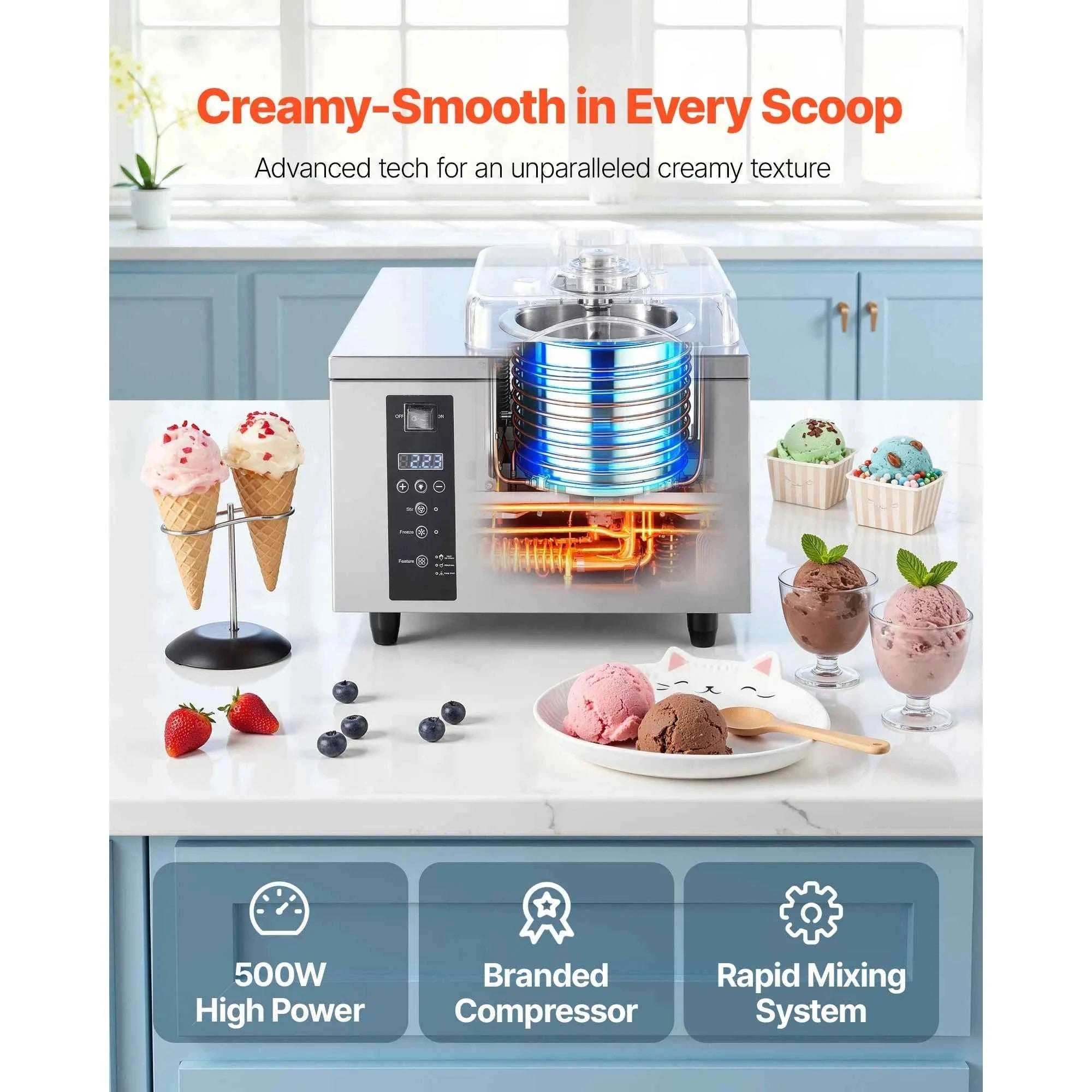 Commercial Hard Ice Cream Machine 500W 1.32 Gal/Hour 2.8L Cylinder-2.8L / United States