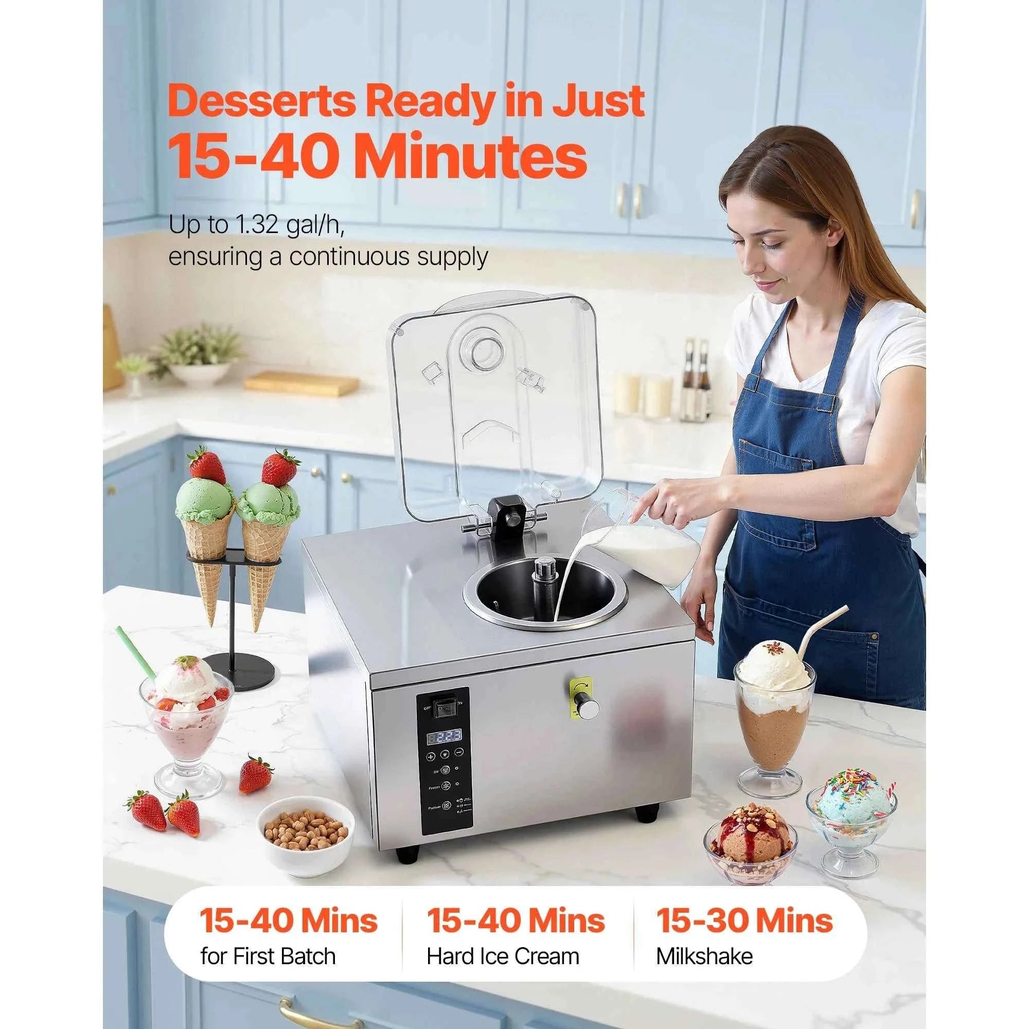 Commercial Hard Ice Cream Machine 500W 1.32 Gal/Hour 2.8L Cylinder-2.8L / United States