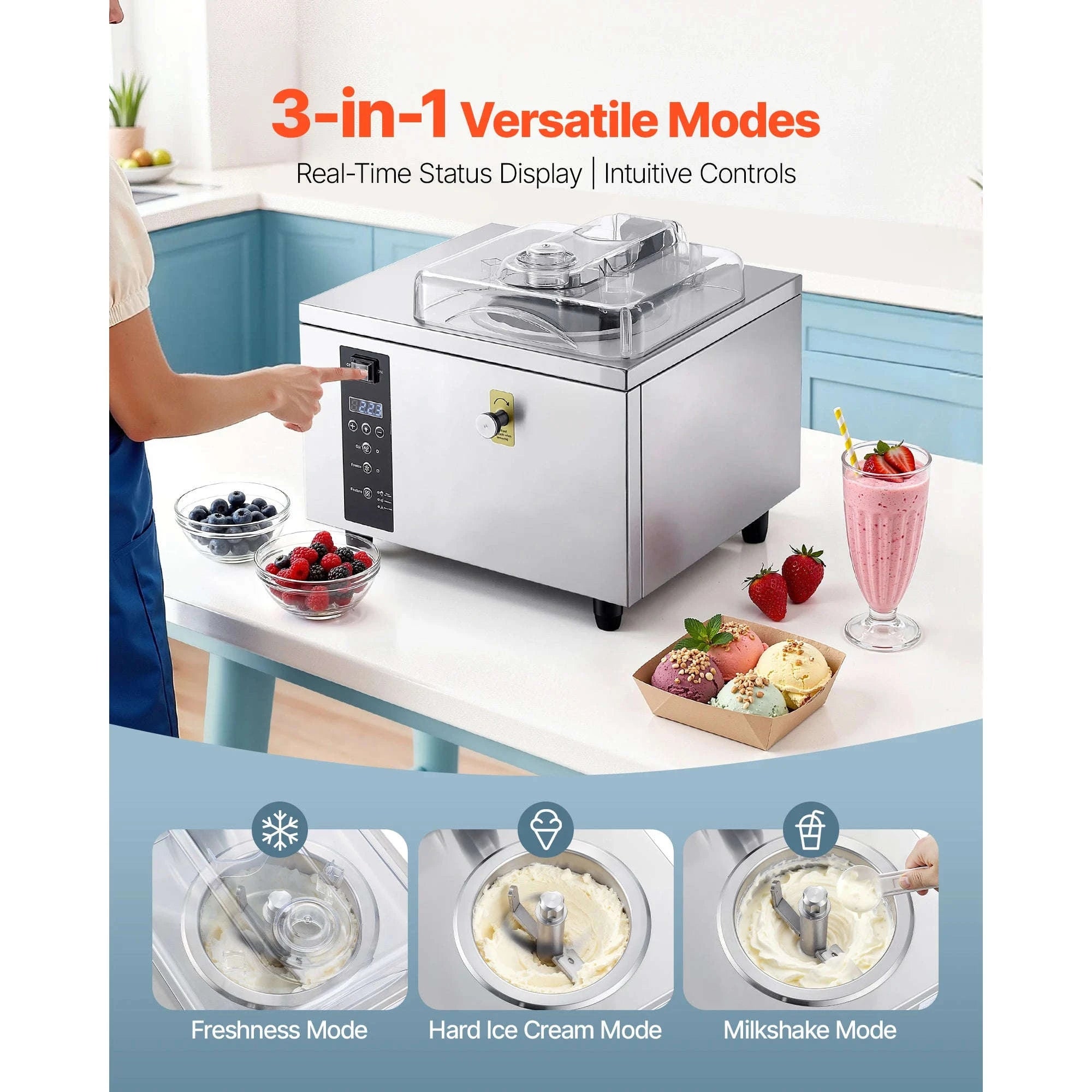 Commercial Hard Ice Cream Machine 500W 1.32 Gal/Hour 2.8L Cylinder-2.8L / United States