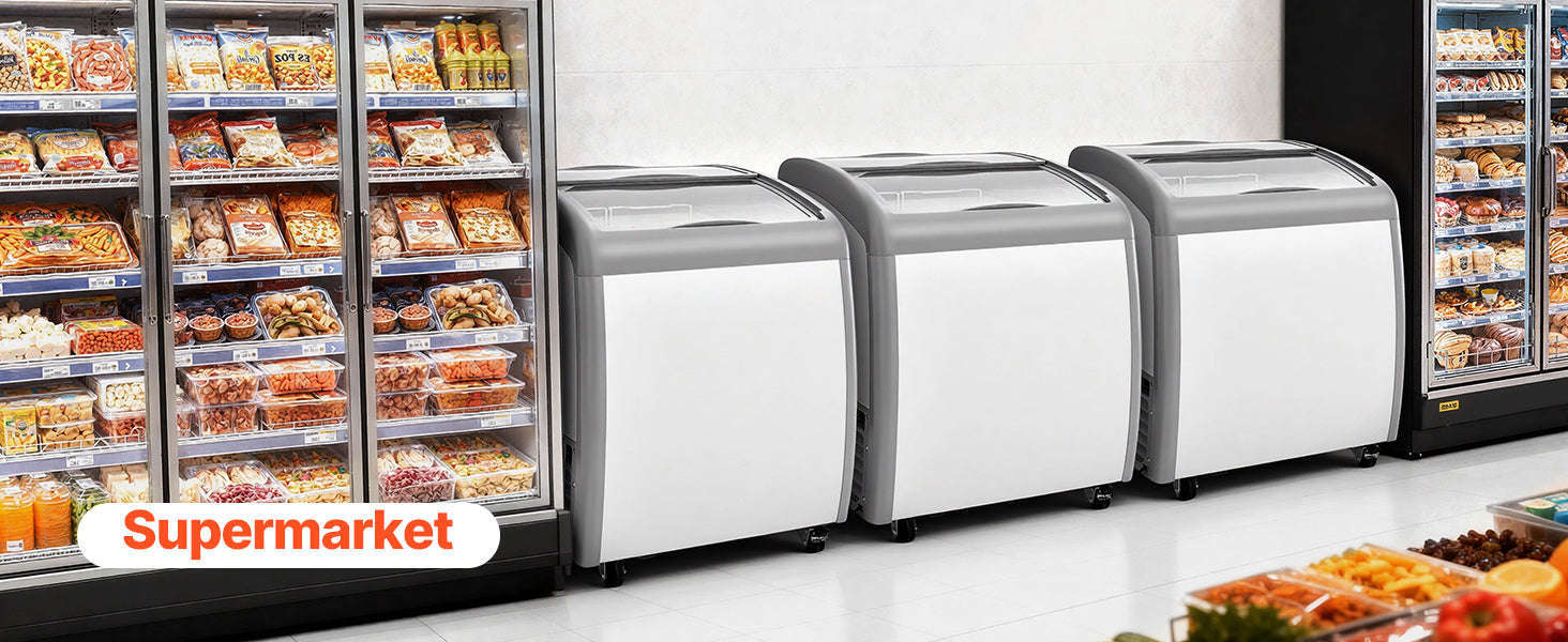 Commercial Ice Cream Display Case with Glass Doors, Casters and LED-5.4cubic feet / United States