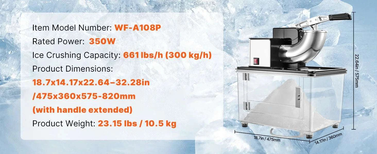 Commercial Ice Crusher 661 lbs/h Electric Snow Cone Machine 350W-Blue / United States