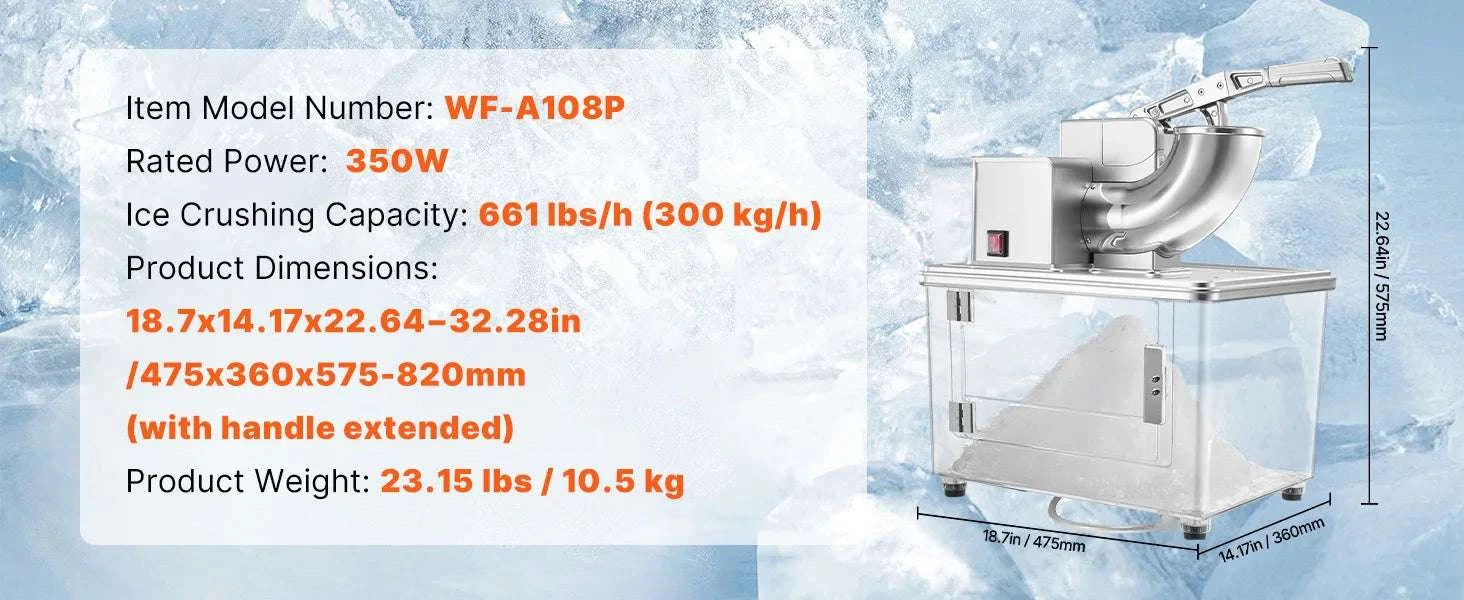 Commercial Ice Crusher 661 lbs/h Electric Snow Cone Machine 350W-Blue / United States