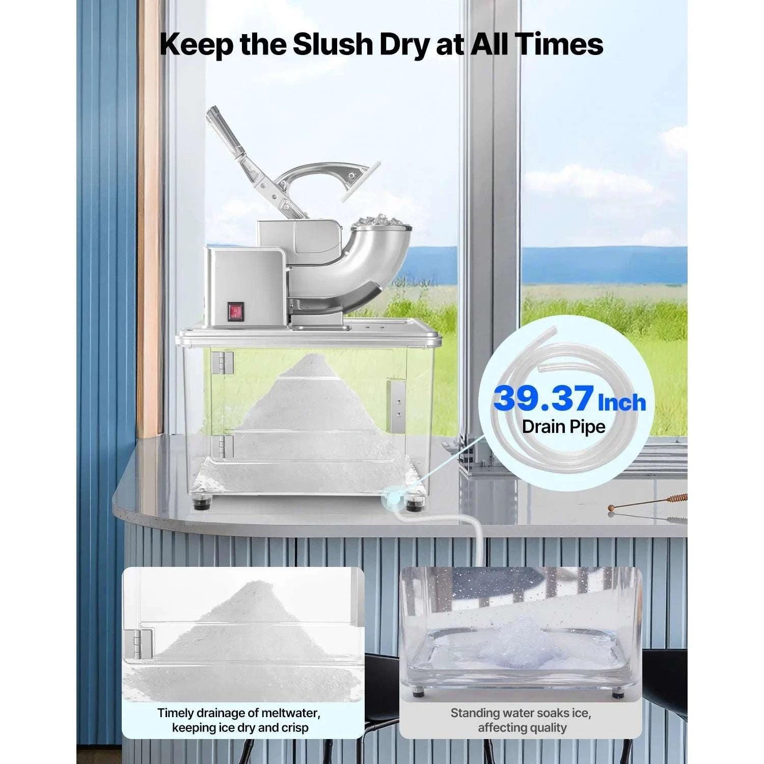 Commercial Ice Crusher 661 lbs/h Electric Snow Cone Machine 350W-Blue / United States