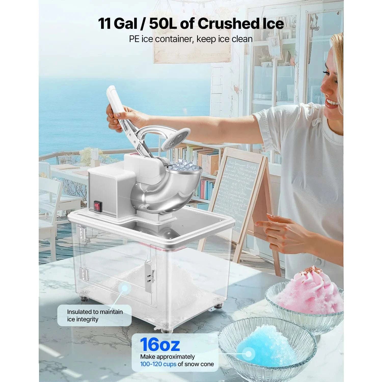 Commercial Ice Crusher 661 lbs/h Electric Snow Cone Machine 350W-Blue / United States