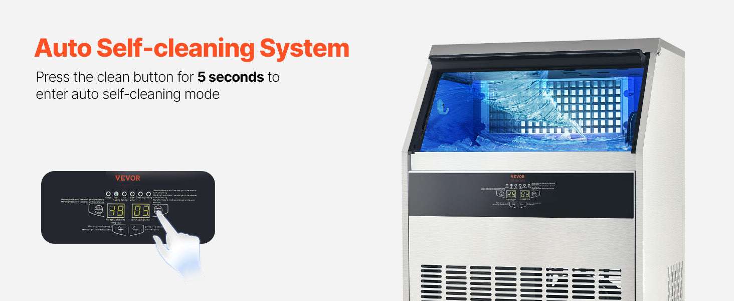 Commercial Ice Maker 300lbs/Day with 88lb Storage & Self-Clean-United States