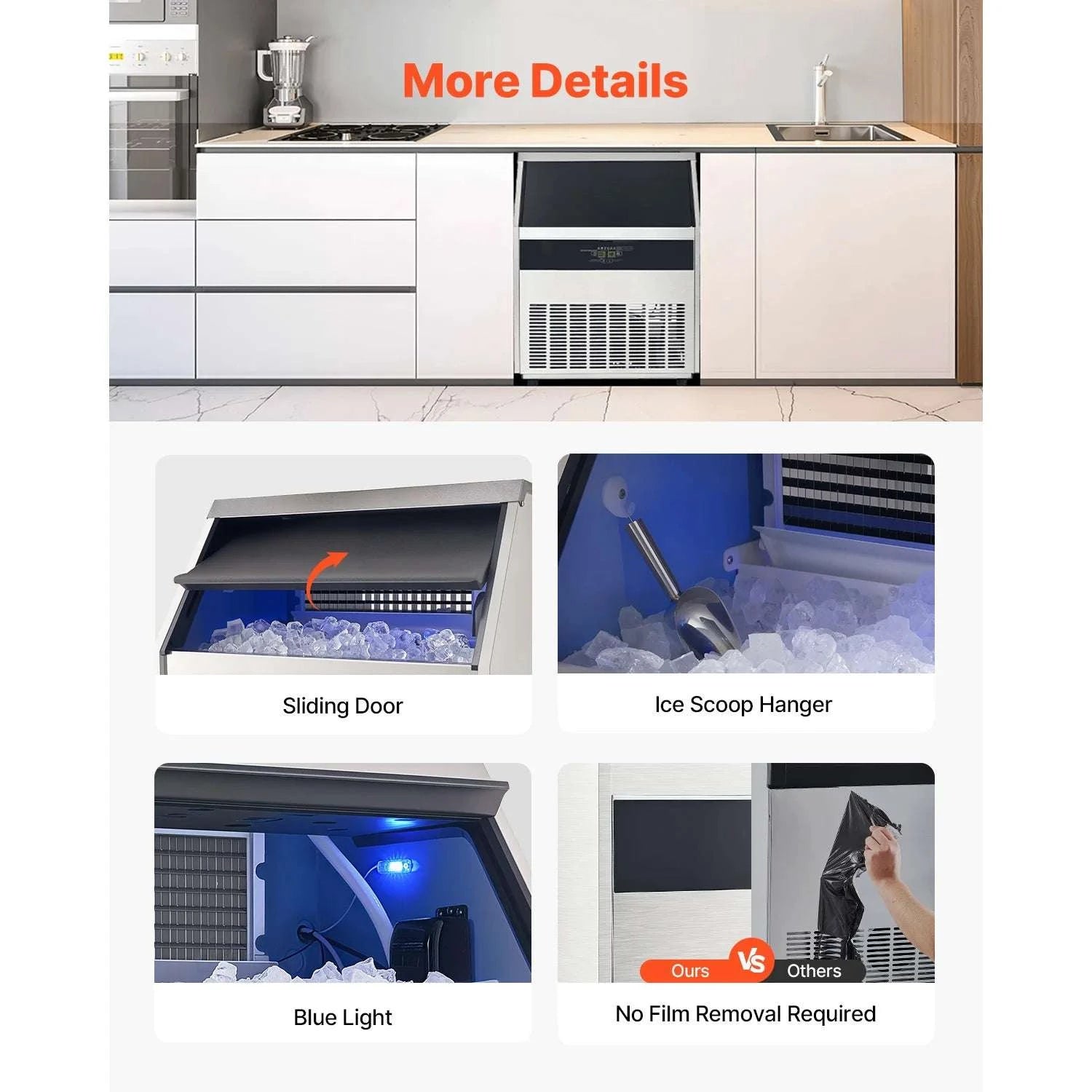 Commercial Ice Maker 300lbs/Day with 88lb Storage & Self-Clean-United States