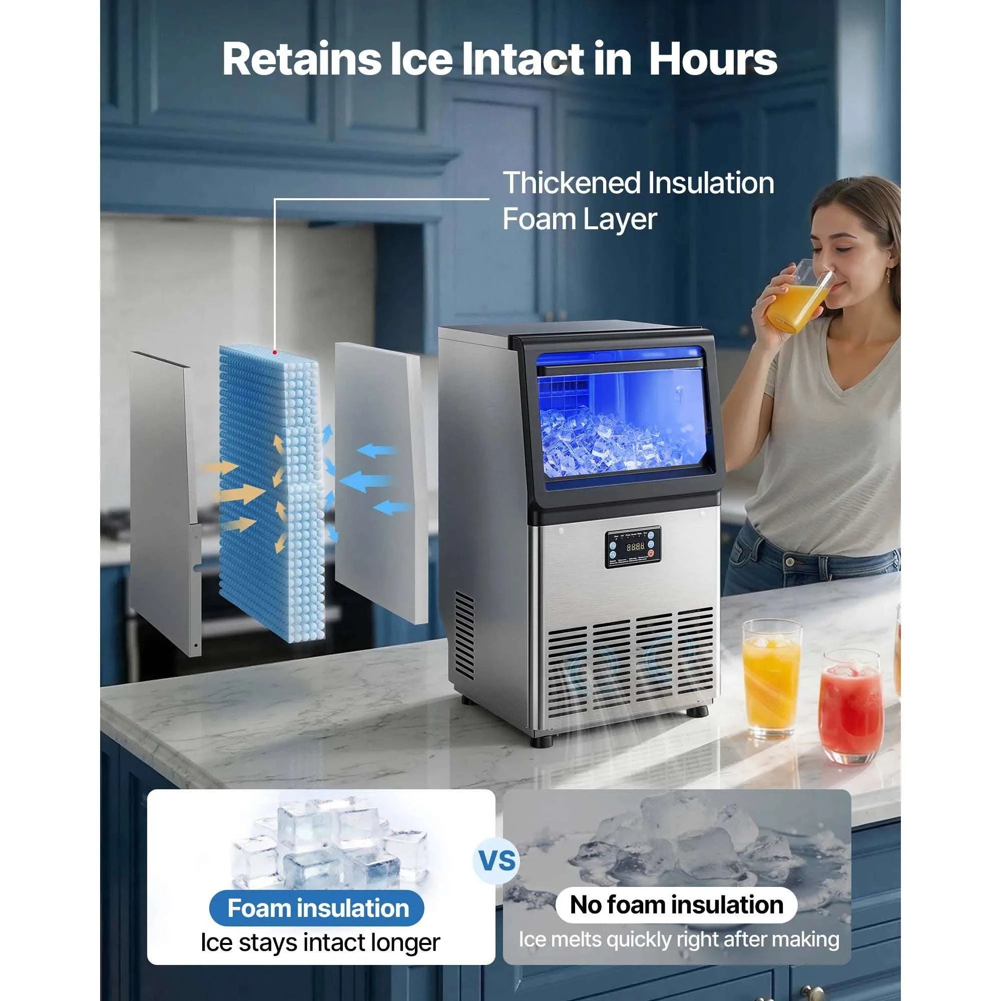 Commercial Ice Maker 80lbs/24h with LED Display & Self-Cleaning-130lbs per 24H / United States
