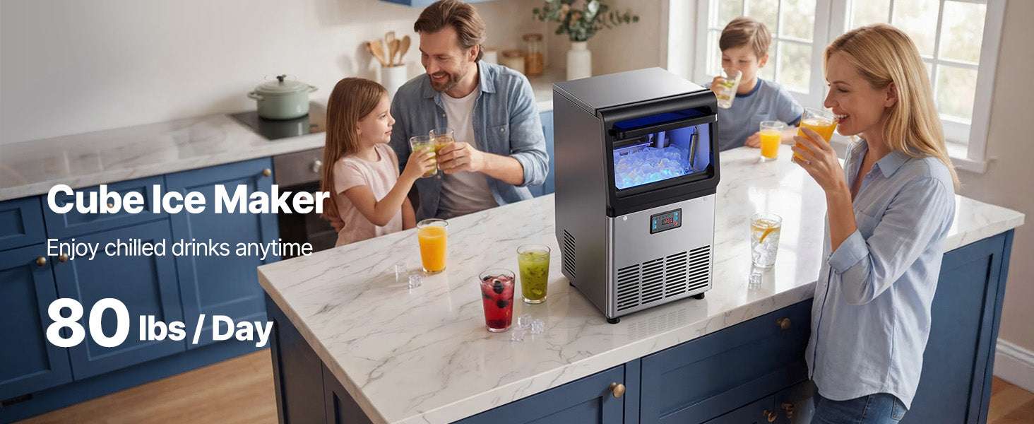 Commercial Ice Maker 80lbs/24h with LED Display & Self-Cleaning-130lbs per 24H / United States
