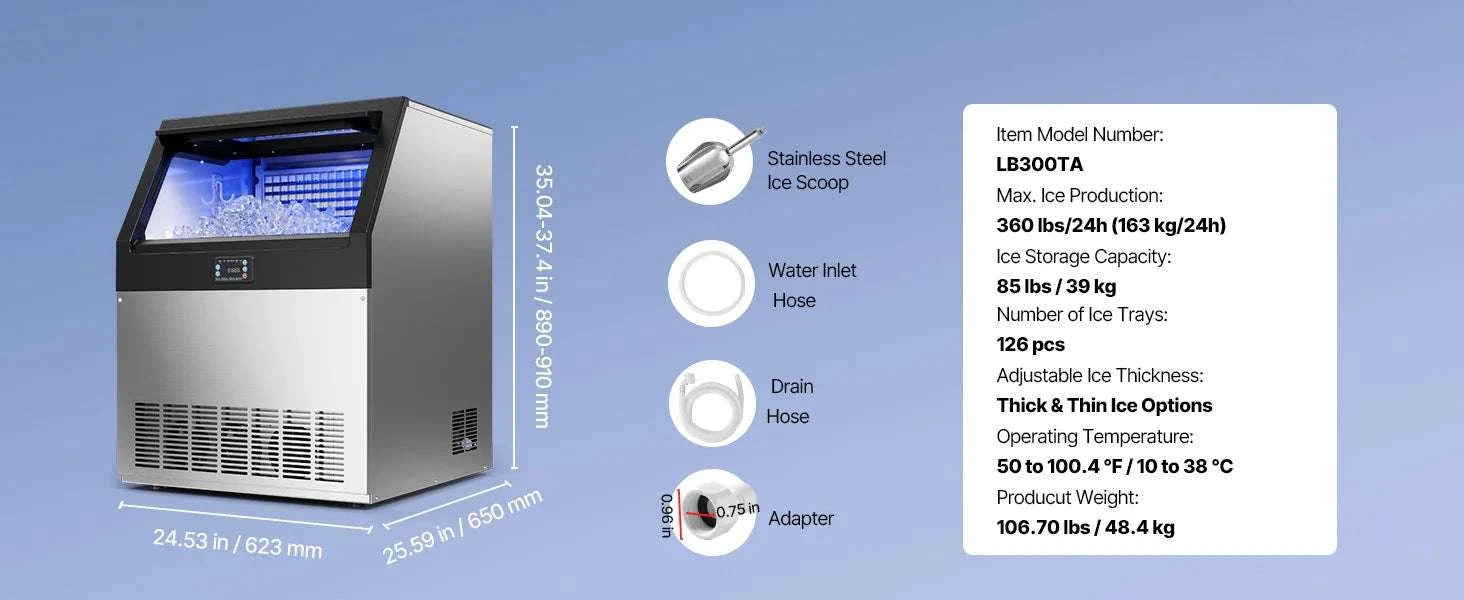 Commercial Ice Maker 80lbs/24h with LED Display & Self-Cleaning-130lbs per 24H / United States