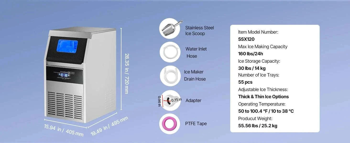 Commercial Ice Maker 80lbs/24h with LED Display & Self-Cleaning-130lbs per 24H / United States