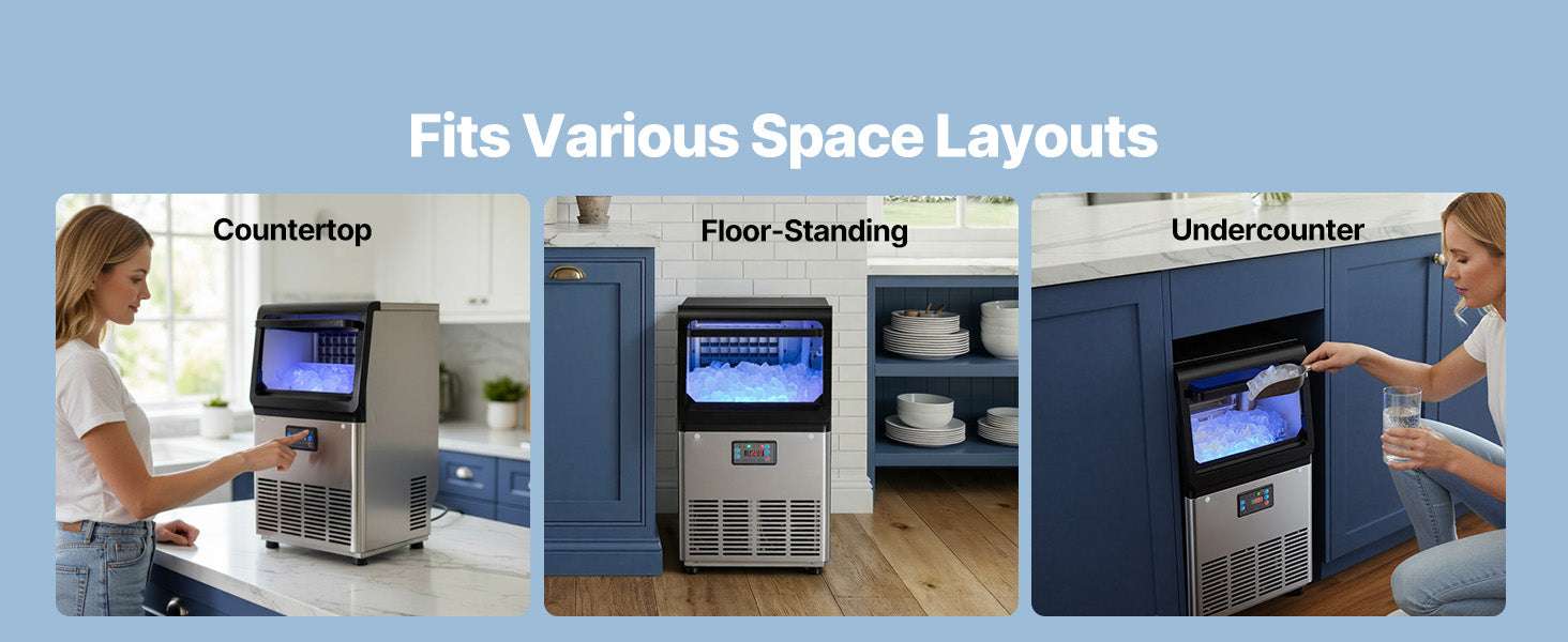 Commercial Ice Maker 80lbs/24h with LED Display & Self-Cleaning-130lbs per 24H / United States