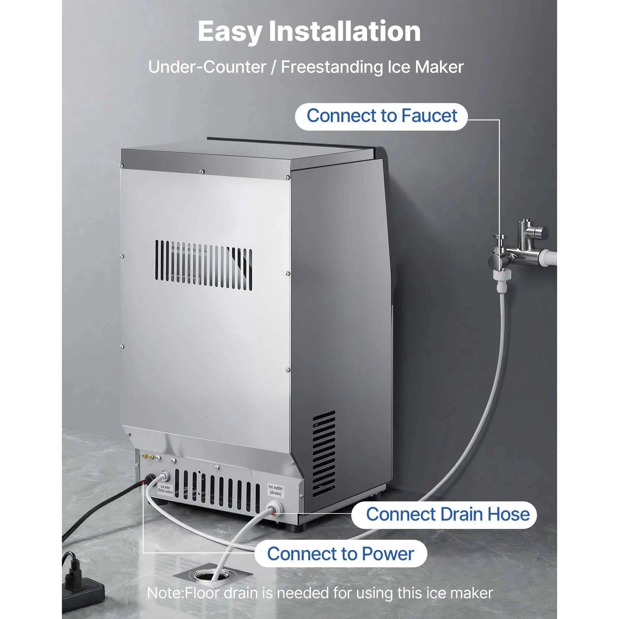 Commercial Ice Maker 80lbs/24h with LED Display & Self-Cleaning-130lbs per 24H / United States