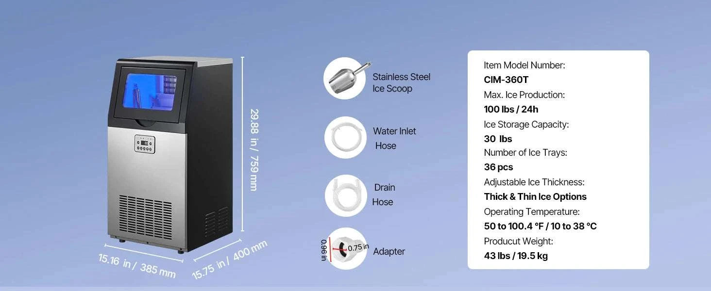 Commercial Ice Maker 80lbs/24h with LED Display & Self-Cleaning-130lbs per 24H / United States