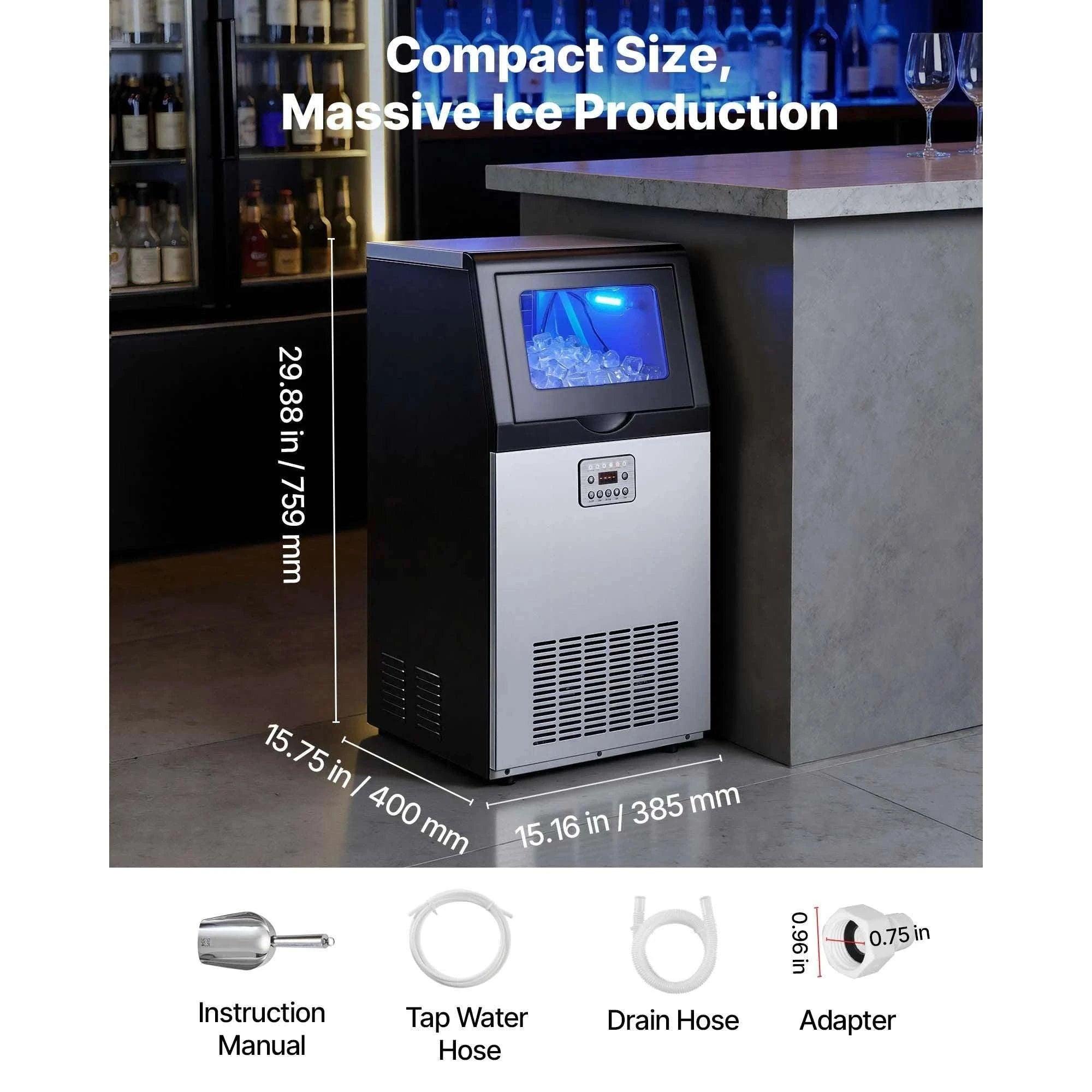 Commercial Ice Maker 80lbs/24h with LED Display & Self-Cleaning-130lbs per 24H / United States