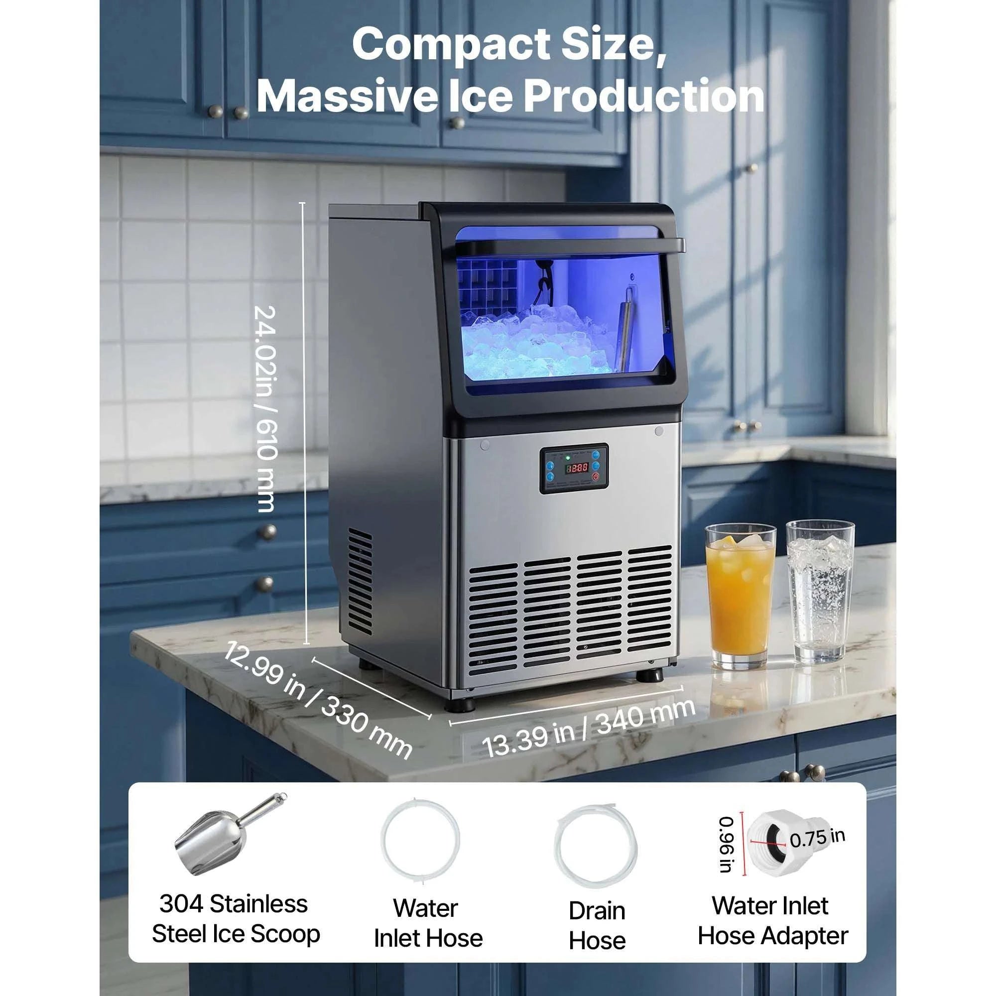 Commercial Ice Maker 80lbs/24h with LED Display & Self-Cleaning-130lbs per 24H / United States
