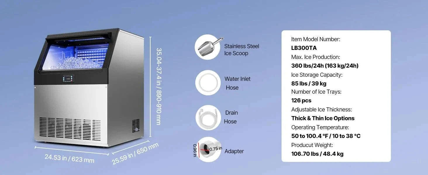 Commercial Ice Maker 80lbs/24h with LED Display & Self-Cleaning-130lbs per 24H / United States
