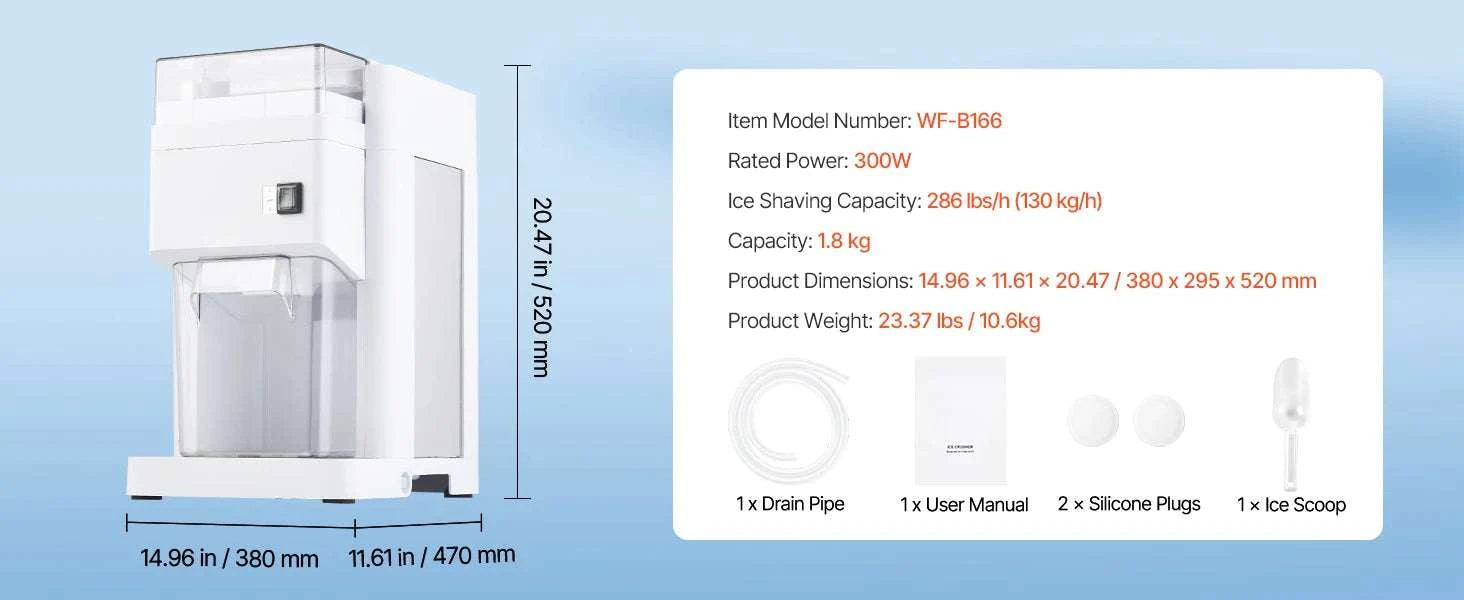 Commercial Ice Shaver Machine 1.8L Electric Snow Cone Maker-blue / United States