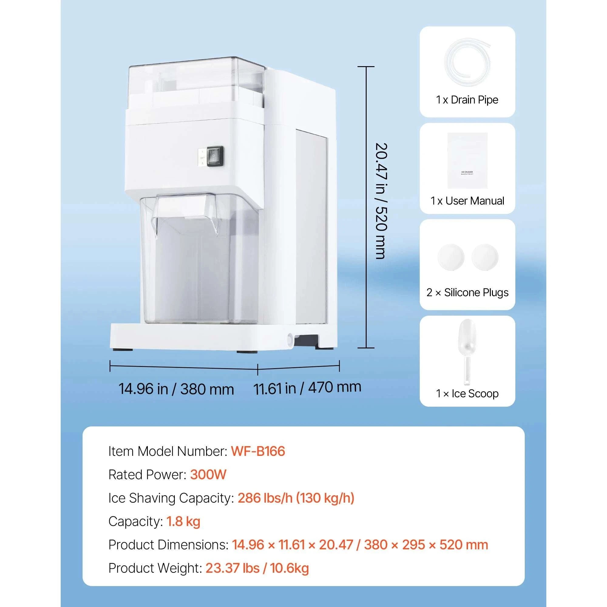 Commercial Ice Shaver Machine 1.8L Electric Snow Cone Maker-blue / United States
