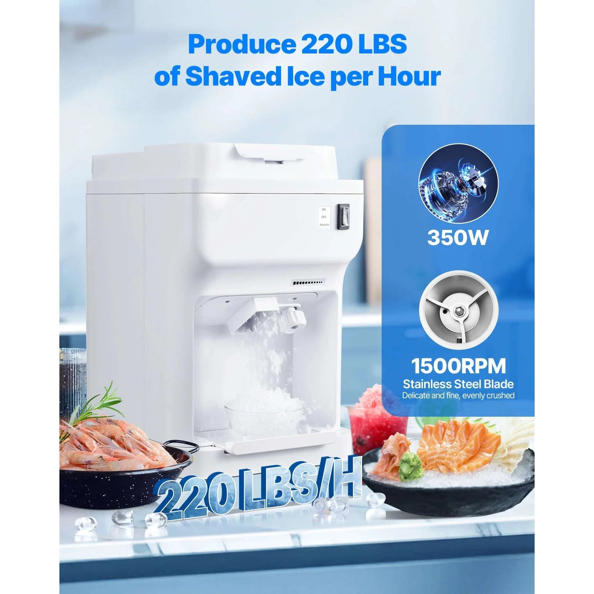 Commercial Ice Shaver Machine 220 lbs/hr Snow Cone Maker 110V-8L Ice Cube Box / United States
