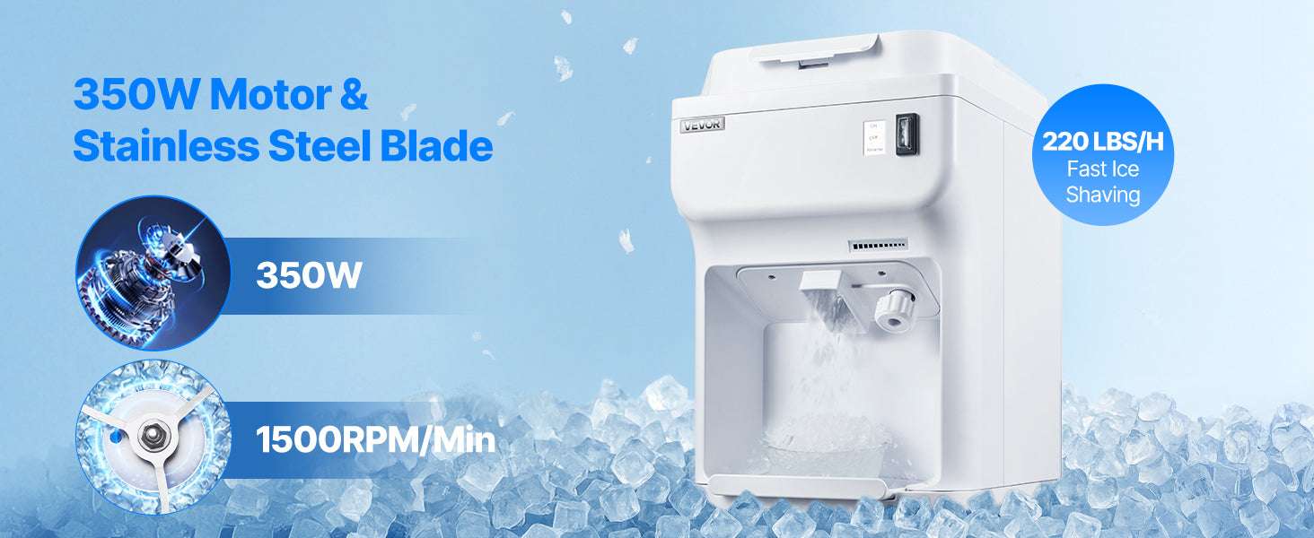Commercial Ice Shaver Machine 220 lbs/hr Snow Cone Maker 110V-8L Ice Cube Box / United States