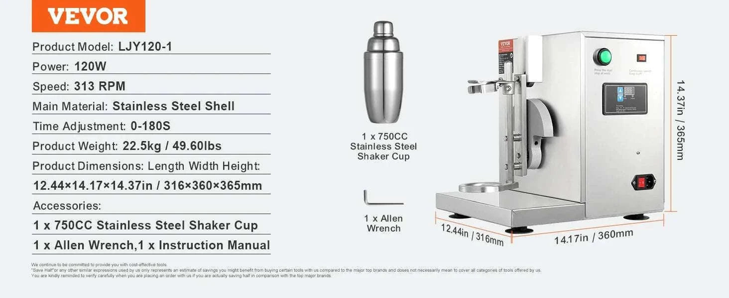 Commercial Milkshake & Milk Tea Shaker Machine 120W Single Head-US 110V
