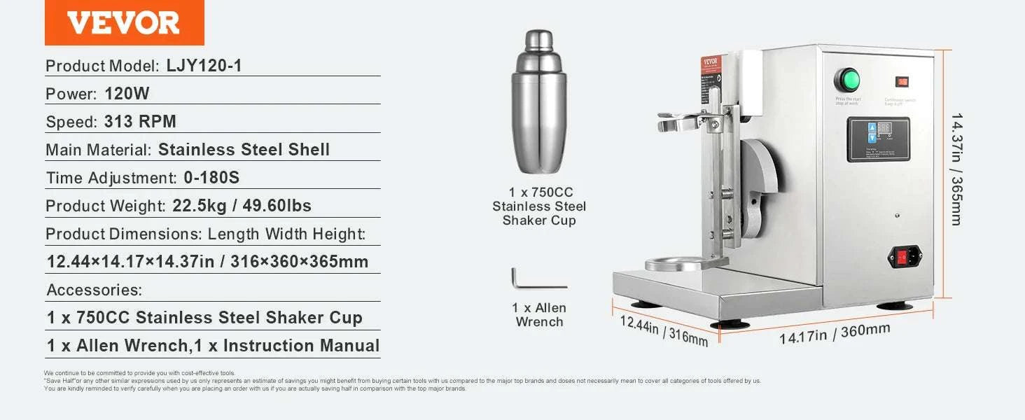 Commercial Milkshake & Milk Tea Shaker Machine 120W Single Head-US 110V
