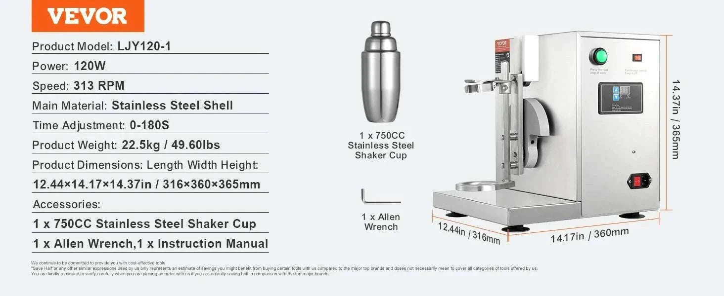 Commercial Milkshake & Milk Tea Shaker Machine 120W Single Head-US 110V