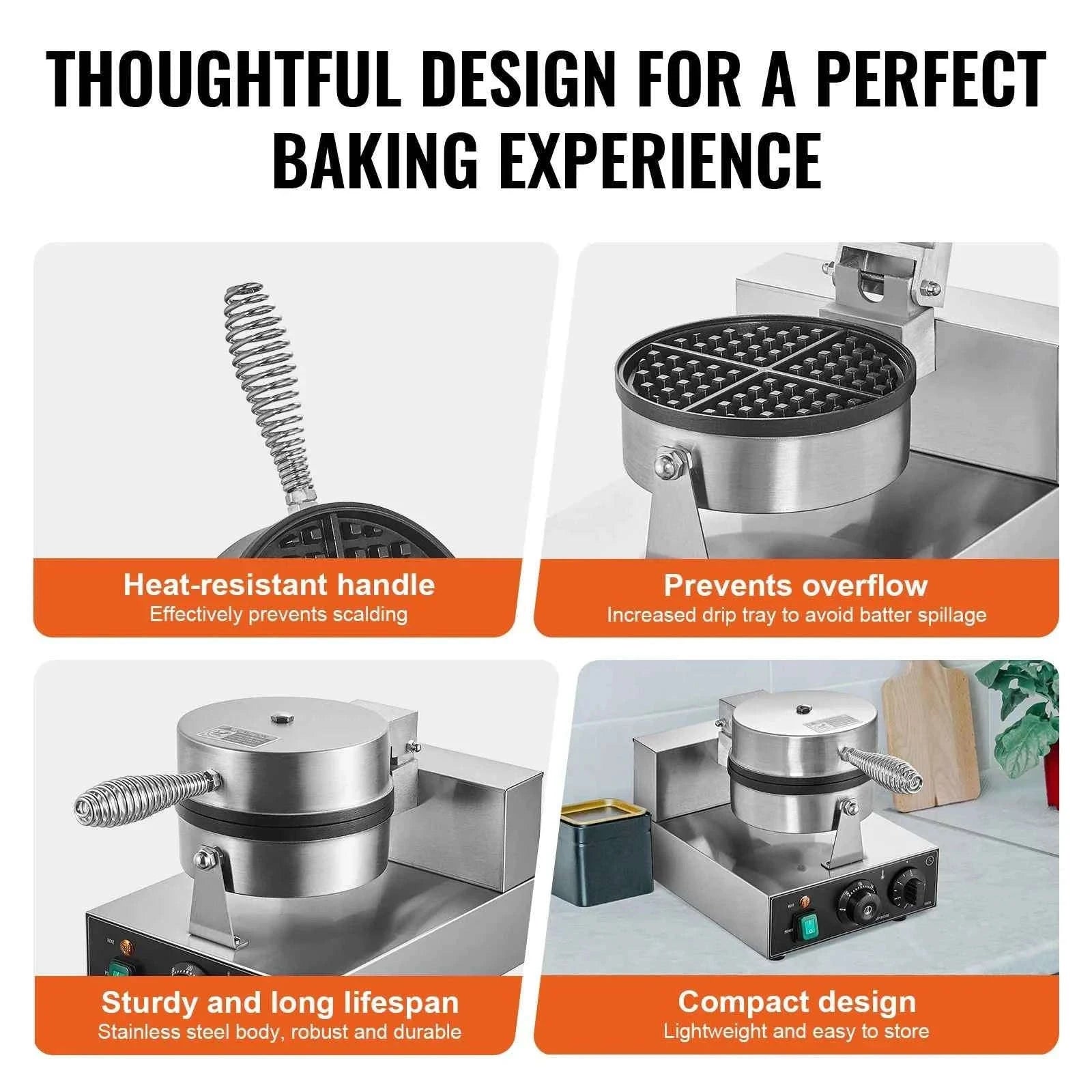 Commercial Round Waffle Maker Non-Stick Stainless Steel-france