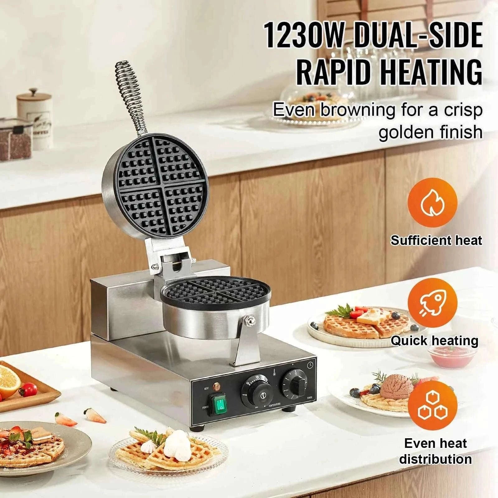 Commercial Round Waffle Maker Non-Stick Stainless Steel-france