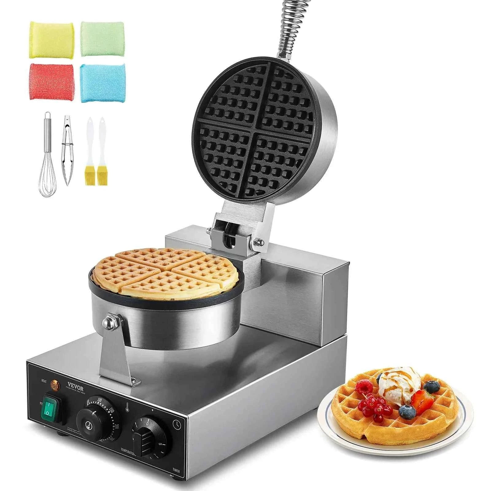 Commercial Round Waffle Maker Non-Stick Stainless Steel-france