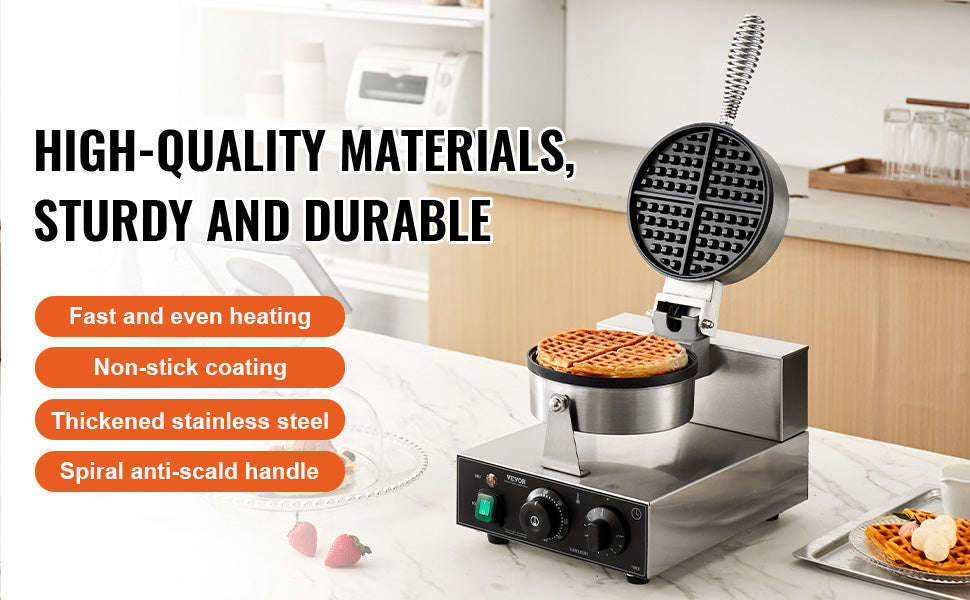 Commercial Round Waffle Maker Non-Stick Stainless Steel-france