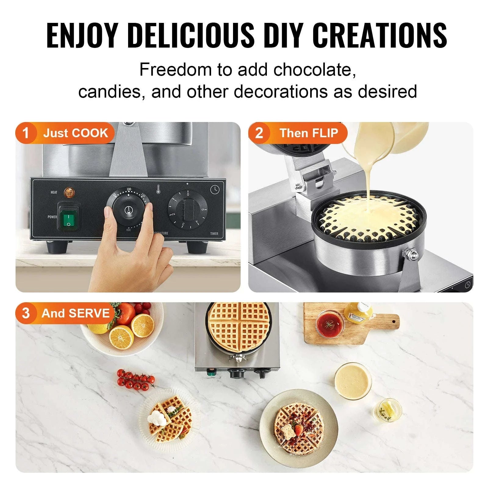 Commercial Round Waffle Maker Non-Stick Stainless Steel-france