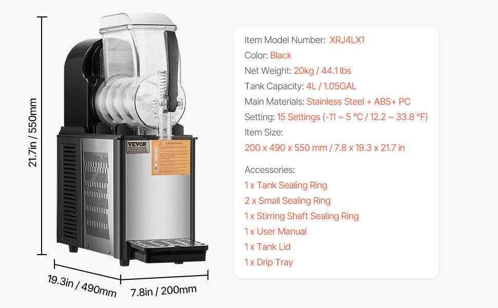Commercial Slushy Machine 1–3 Tanks 3–36L Frozen Drink Maker-1 x 4L Tank / CZECH REPUBLIC